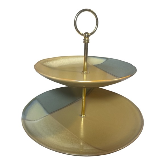 Sango Gold Dust Green Two Tier Serving stoneware Tray - Picture 1 of 6
